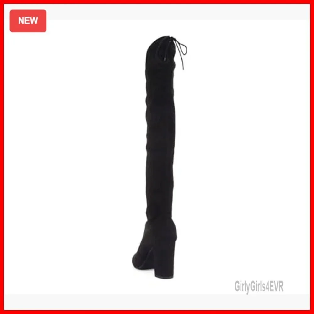 Women's Over the Knee Boots with Drawstring Closure, 3.5 Inch Heel